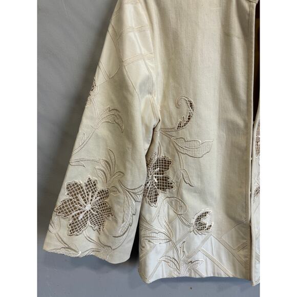 Chicos Jacket Embroidered Cut Out Cotton Open Front Womens Size Small Excellent - Picture 2 of 5